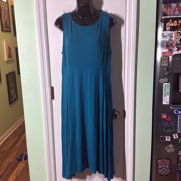 Eileen Fisher Jewel Bateau Neck Jersey Knit Knee Length Asymmetric Dress Size L - Picture 4 of 8